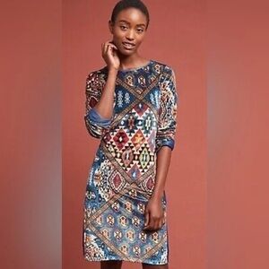 Anthropologie Red and Orange Long Sleeve Sheath Dress